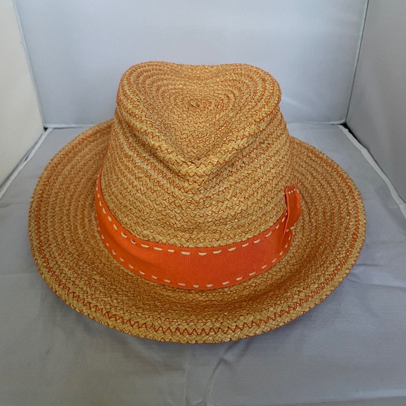 Vintage Stetson Straw Unisex Fedora with Orange Ribbon - Picture 1 of 4